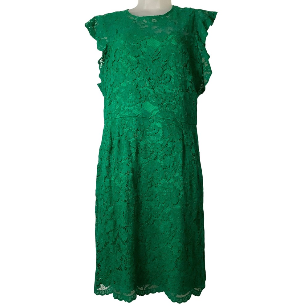 Lauren Ralph Lauren Green Lace Flutter Sleeve Sheath Dress Size 12 Emerald